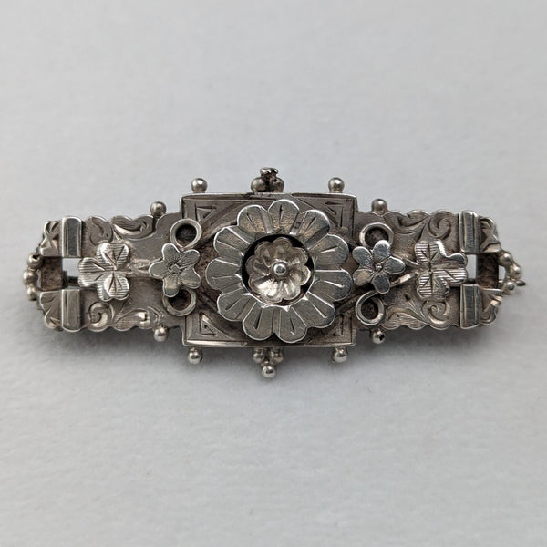 1895 British Antique Sterling Silver Flower Design Brooch Adie & Lovekin